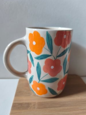 Image of  Grande tasse anse fleur rose orange 