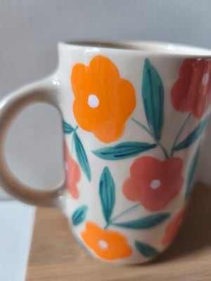 Image of  Grande tasse anse fleur rose orange 