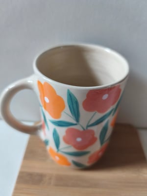 Image of  Grande tasse anse fleur rose orange 