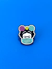 Image 1 of Frida Kahlo Metal Enamel Pin with Face Mask: Mexican Artist Gift For Nurses