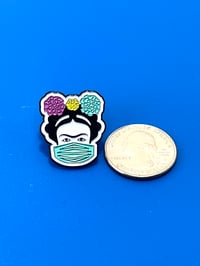 Image 2 of Frida Kahlo Metal Enamel Pin with Face Mask: Mexican Artist Gift For Nurses