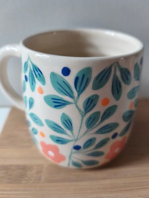 Image of  tasse anse feuillage bleu turquoise 