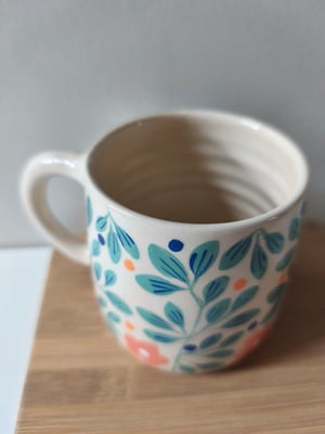 Image of  tasse anse feuillage bleu turquoise 