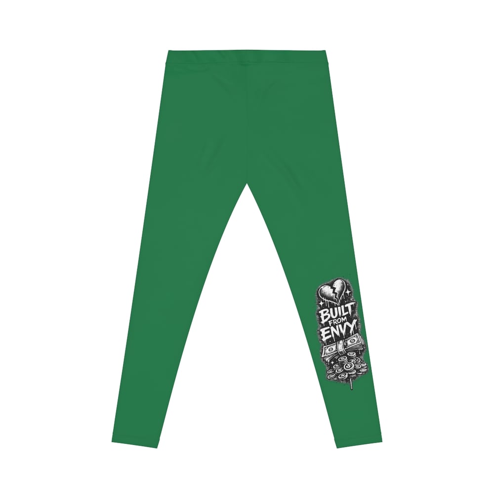 Image of Green Graphic Leggings — 'Envious Stylez' Vintage Tattoo Script Design