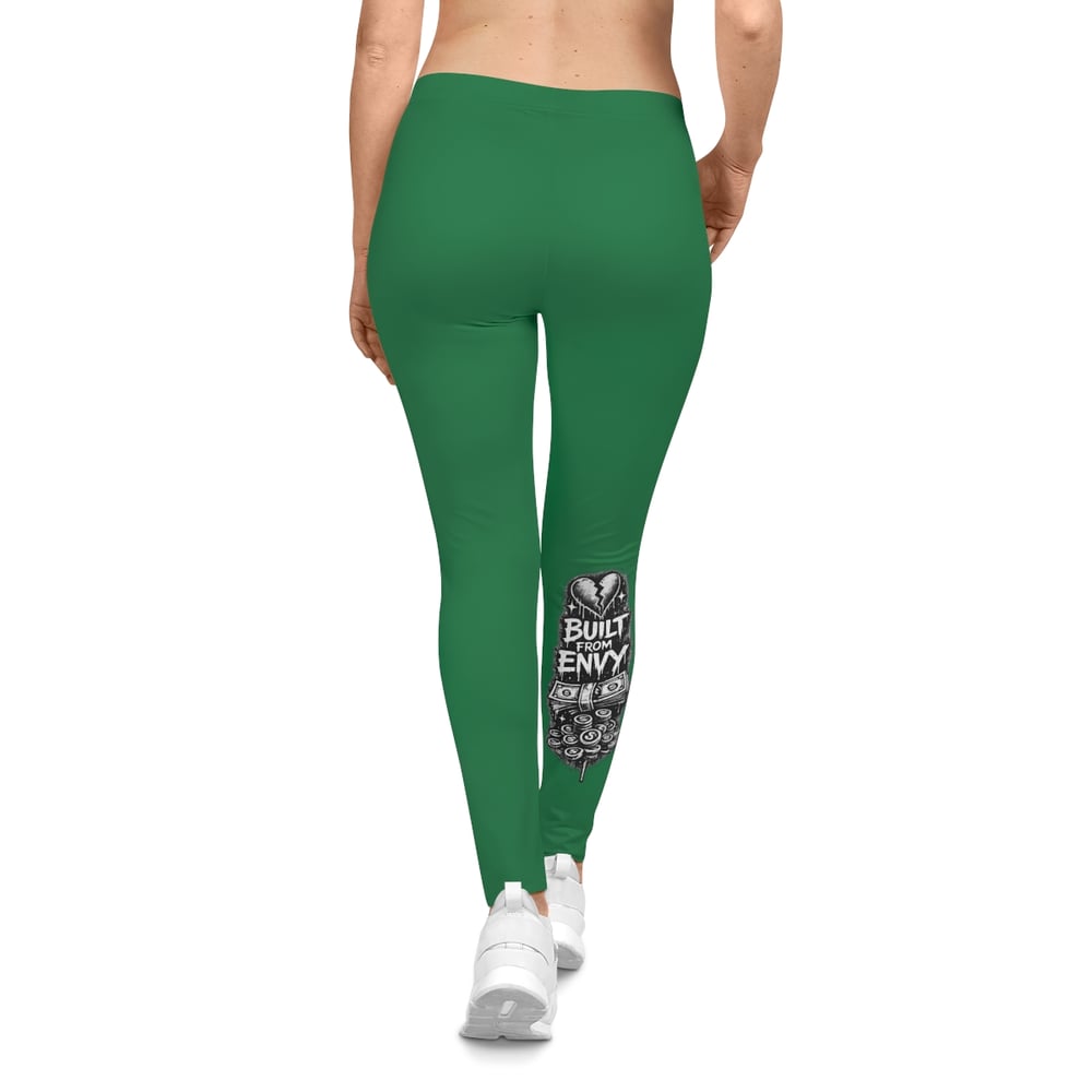 Image of Green Graphic Leggings — 'Envious Stylez' Vintage Tattoo Script Design