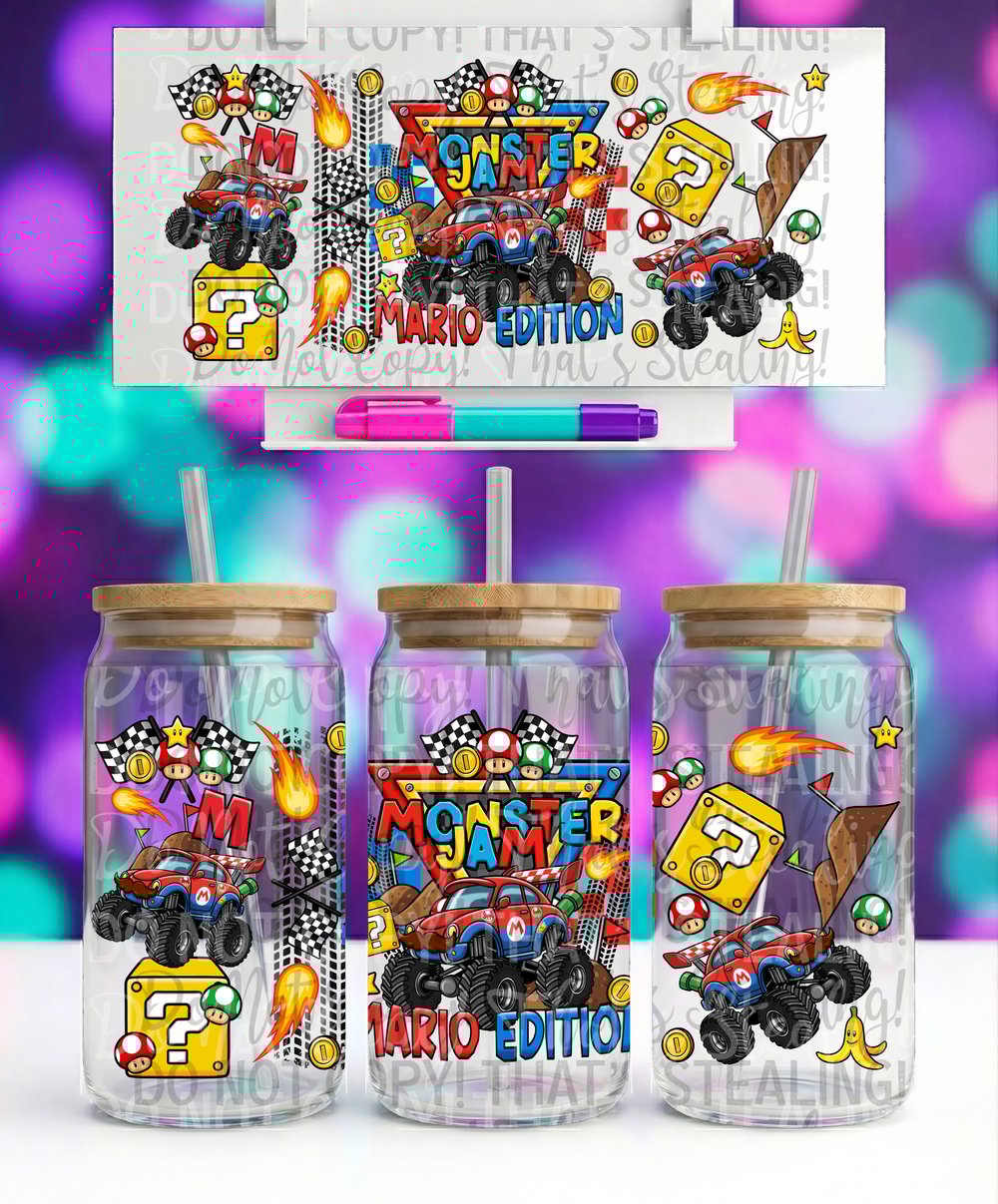 Image of Monster Truck Monster Jam Mario Edition Uv Dtf Wrap Double Sided  W0844