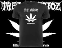Image 1 of Trez Muertoz “Hierba Buena” Death Metal Band T-Shirt – Brutal Cannabis Leaf Graphic Tee