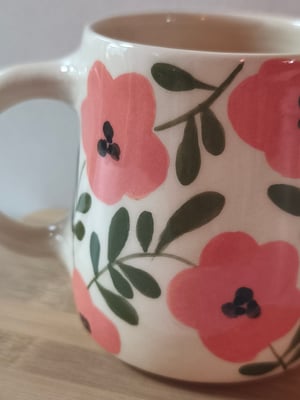 Image of  tasse anse feuillage vert rose