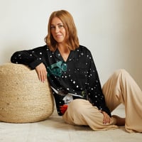 Image 8 of FREE SHIP - Mantis Queen Starry Night - Women’s Long Sleeve Pajama Top - Button Down Shirt 