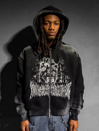 Image 2 of "Blood Money" Distressed Sun Washed Boxy Zip Up