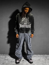 Image 3 of "Blood Money" Distressed Sun Washed Boxy Zip Up