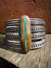 Image 1 of WL&A Handmade Old Style Heavy Ingot Row Royston Ribbon Turquoise Cuff - 7.25 to 7.5 Wrist