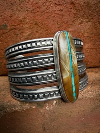 Image 3 of WL&A Handmade Old Style Heavy Ingot Row Royston Ribbon Turquoise Cuff - 7.25 to 7.5 Wrist