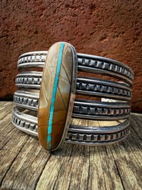 Image 2 of WL&A Handmade Old Style Heavy Ingot Row Royston Ribbon Turquoise Cuff - 7.25 to 7.5 Wrist