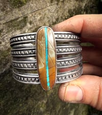Image 4 of WL&A Handmade Old Style Heavy Ingot Row Royston Ribbon Turquoise Cuff - 7.25 to 7.5 Wrist