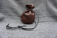 Image 2 of Drawstring Brown leather pouch, Coin pouch