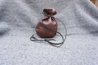 Image 1 of Drawstring Brown leather pouch, Coin pouch