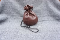 Image 5 of Drawstring Brown leather pouch, Coin pouch