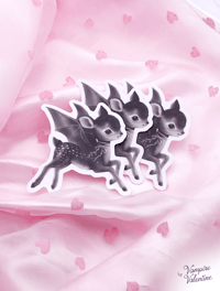 Image 2 of Devil Deer Sticker | Creepy Cute Kawaii Weird Whimsy Goth Fawn Art on Waterproof Vinyl