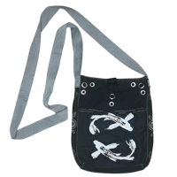 Image 1 of Black & white fish print crossbody bag with strap