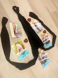 Image 1 of Worn black body stocking and five signed 4x6 photos