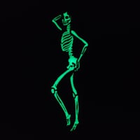 Image 2 of Green Glow In The Dark Skeleton Red-Head Embroidered Patch With A Merrowed Edge