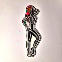 Image 3 of Green Glow In The Dark Skeleton Red-Head Embroidered Patch With A Merrowed Edge