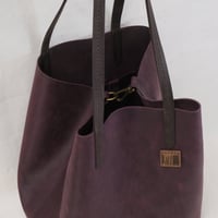 Image 2 of Slouchy Wide Tote in vintage deep plum