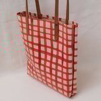 Image 5 of Grid Soft Tote red orange and tan