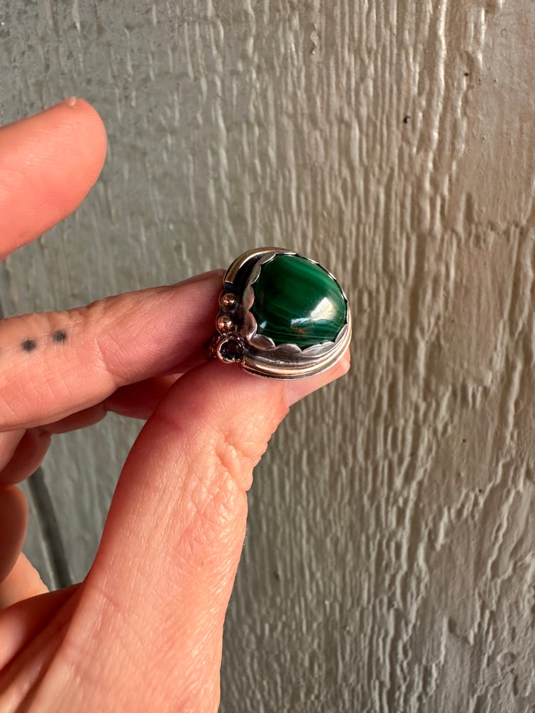 Image of Malachite Ring with Purple Zircon 
