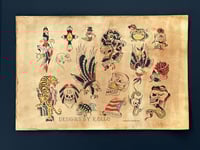 Image 1 of Large American Traditional Tattoo Flash, Mike Malone inspired 12x18. Hand Painted Wall Art
