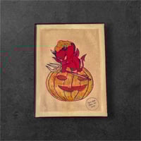 Image 1 of Hot Stuff in a Pumpkin, Cute Traditional Halloween Tattoo Flash