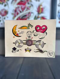 Image 1 of Hand Painted Flash Sheet Stoney St Clair American Traditional Tattoo Wall Art