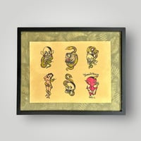 Image 1 of Large American Traditional Tattoo Flash Sheet Wall Art  Hand Painted 20x16 Framed