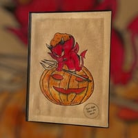 Image 2 of Hot Stuff in a Pumpkin, Cute Traditional Halloween Tattoo Flash