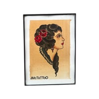 Image 2 of Classic Traditional Girl Head , Hand Painted Tattoo Flash Framed 5x7
