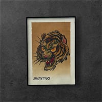 Image 2 of Hand Painted Tiger Head, Hand Painted American Traditional Tattoo Flash