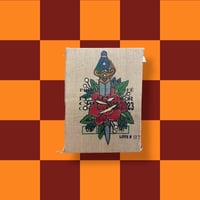 Image 3 of Traditional Tattoo Burlap Coffee Sack Large Wall Art, Hand Painted Rose and Dagger