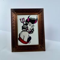 Image 2 of Hand Painted Devil Pin-Up Girl. Framed American Traditional Tattoo Flash Stoney St. Clair Inspired