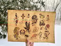 Image 3 of Large American Traditional Tattoo Flash, Mike Malone inspired 12x18. Hand Painted Wall Art