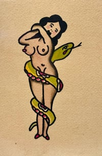 Image 3 of Large American Traditional Tattoo Flash Sheet Wall Art  Hand Painted 20x16 Framed