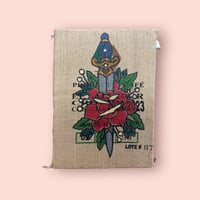 Image 5 of Traditional Tattoo Burlap Coffee Sack Large Wall Art, Hand Painted Rose and Dagger