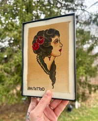 Image 4 of Classic Traditional Girl Head , Hand Painted Tattoo Flash Framed 5x7