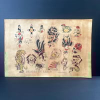 Image 4 of Large American Traditional Tattoo Flash, Mike Malone inspired 12x18. Hand Painted Wall Art