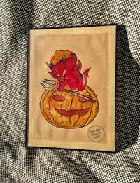 Image 5 of Hot Stuff in a Pumpkin, Cute Traditional Halloween Tattoo Flash