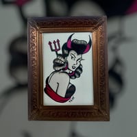 Image 3 of Hand Painted Devil Pin-Up Girl. Framed American Traditional Tattoo Flash Stoney St. Clair Inspired