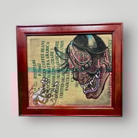 Image 5 of Large Wall Art Japanese Traditional Hannya Mask and Mouse Hand Painted on Coffee Burlap