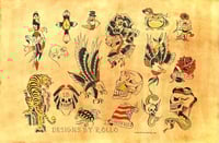 Image 5 of Large American Traditional Tattoo Flash, Mike Malone inspired 12x18. Hand Painted Wall Art