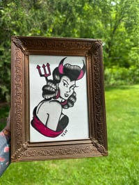 Image 4 of Hand Painted Devil Pin-Up Girl. Framed American Traditional Tattoo Flash Stoney St. Clair Inspired