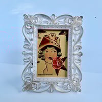 Image 1 of Framed American Traditional Tattoo Flash, Bert Grimm Military Pinup Girl Head Hand Painted